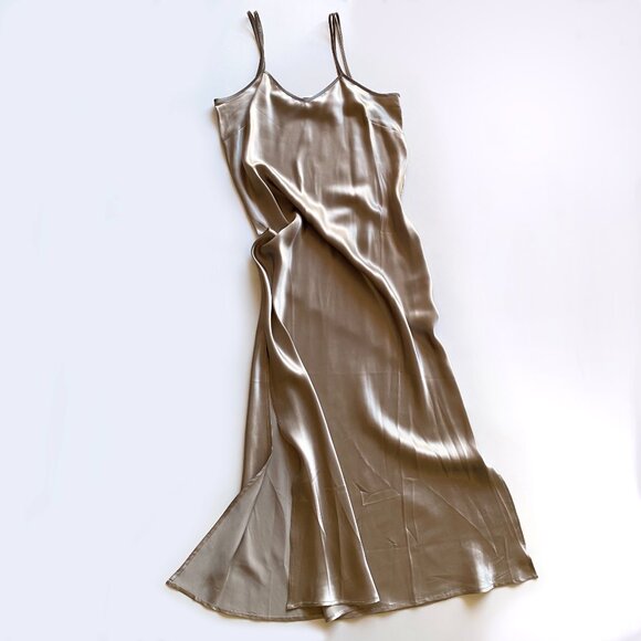 Vintage Pilus Paris 100% Silk Slip Dress Maxi Gown Size S Champagne Side Slits - Picture 6 of 8